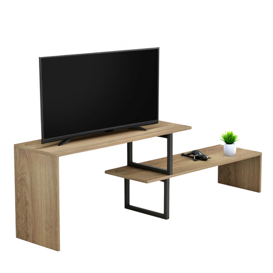 TV FURNITURE EXPANDABLE BRIGGITE HM8893.11 MELAMINE IN DARK SONAMA -BLACK METAL LEGS 110-160x30x45Hcm. image 1