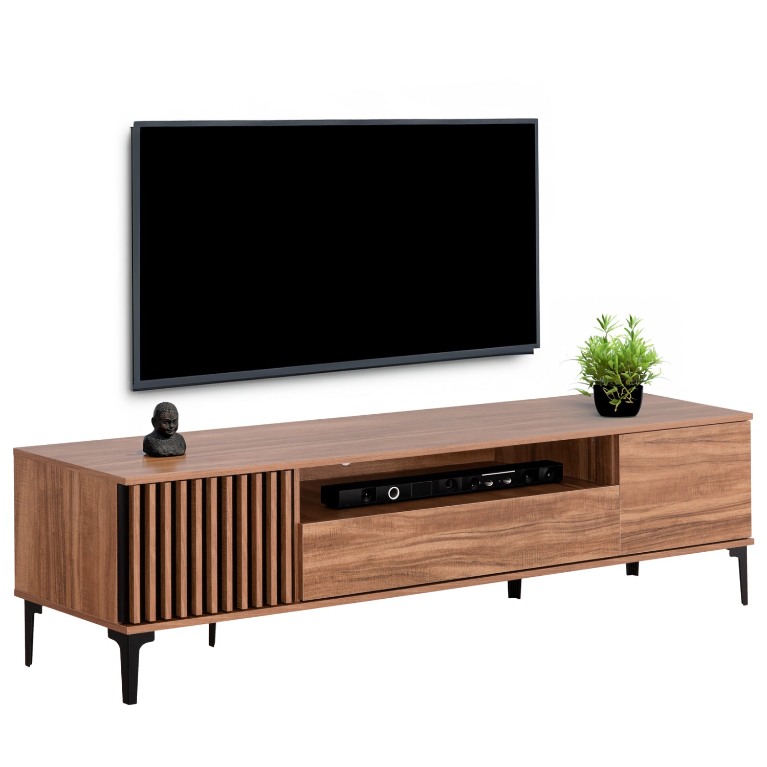 TV FURNITURE SERIES HARRY HM18008.01 MELAMINE IN NATURAL WOOD COLOR AND BLACK 200x40x47,5Hcm. image 1