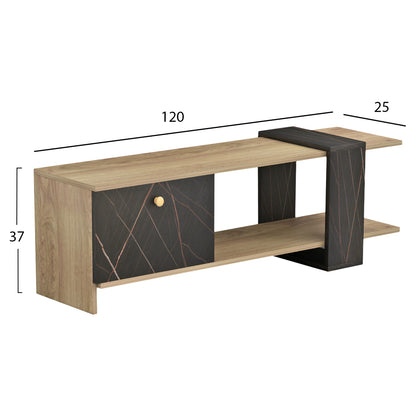 TV FURNITURE HENRIETTE HM8900.12 MELAMINE IN SONAMA-BLACK MARBLE 120x28.5x37,5Hcm.