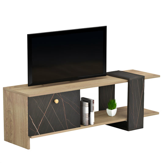 TV FURNITURE HENRIETTE HM8900.12 MELAMINE IN SONAMA-BLACK MARBLE 120x28.5x37,5Hcm. image 1