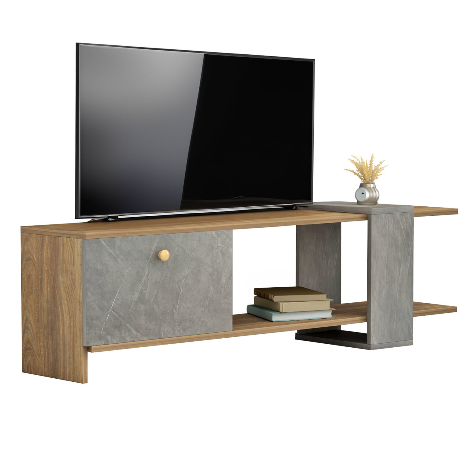 TV FURNITURE HENRIETTE HM8900.13 MELAMINE IN WALNUT-STONE TEXTURE 120x28.5x39Hcm. image 1