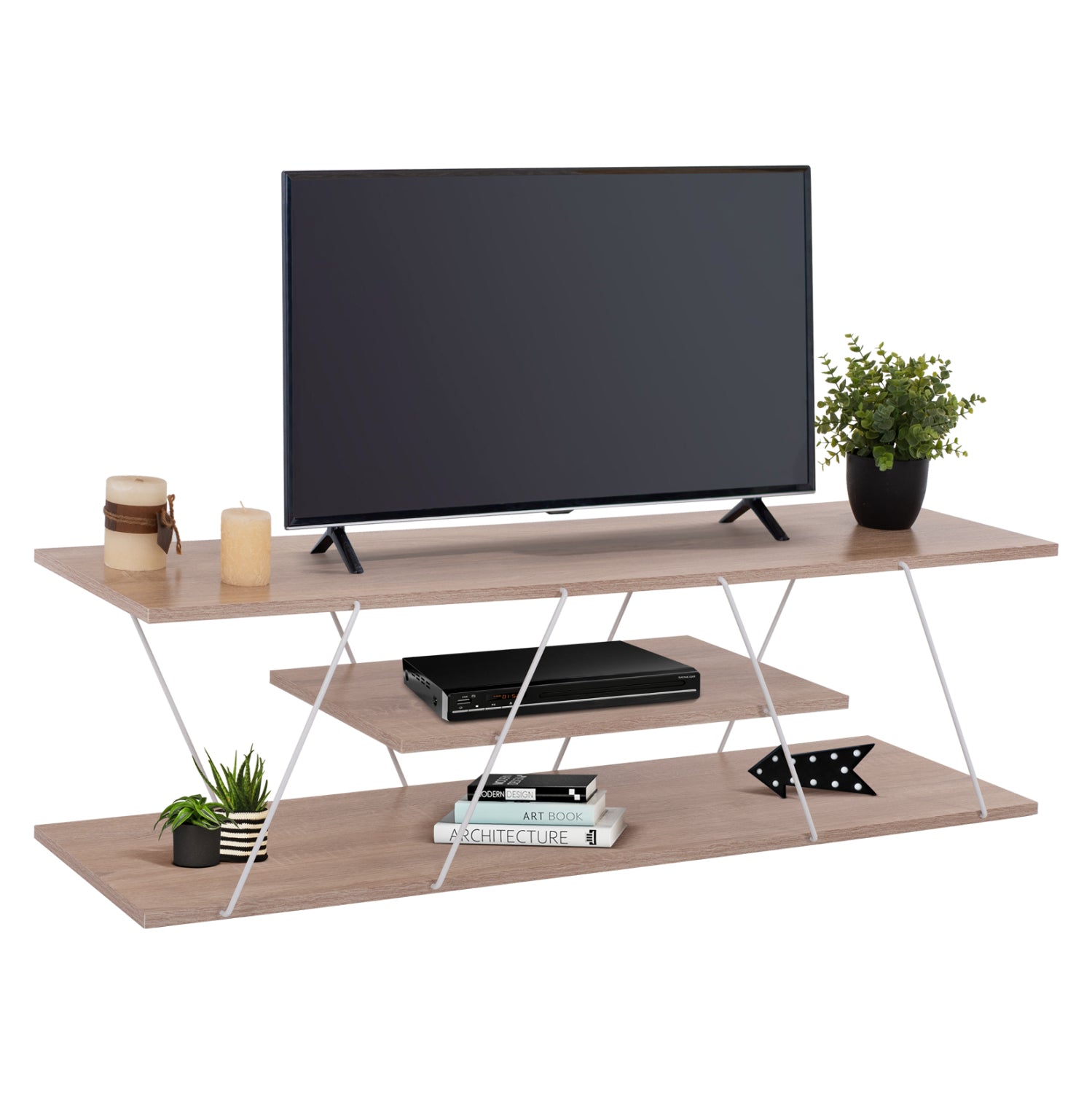 TV STAND TARS HM8922.14 MELAMINE SONOMA WHITE 120x32x33Hcm. image 1