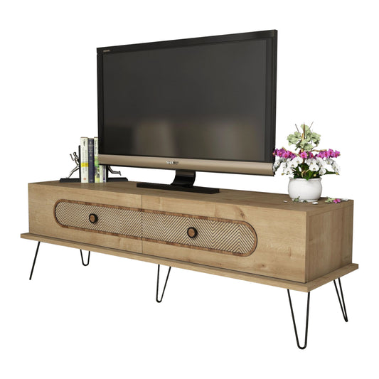 TV STAND HM9511.02 MELAMINE IN NATURAL OAK COLOR METAL LEGS 145x40x45HMcm. image 1