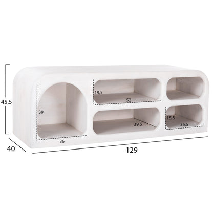 TV CABINET HANDYR HM9704 SOLID MANGO WOOD IN WHITE COLOR 130x40x45Hcm.