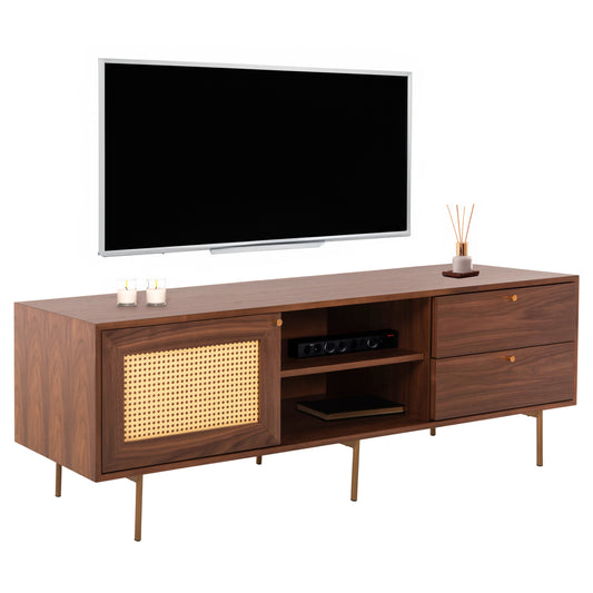 TV CABINET MEEN HM9736 MDF WITH WALNUT VENEER-GOLD LEGS 160x40x52Hcm. image 1