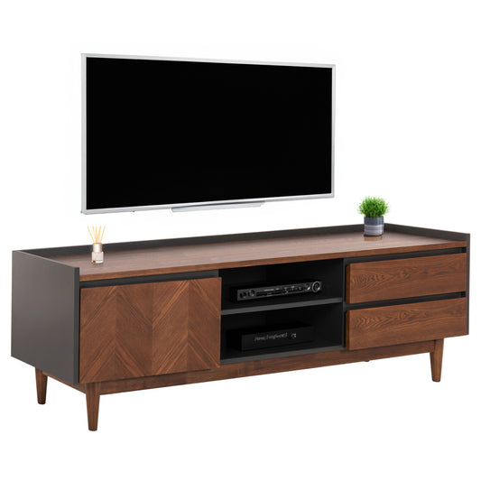 TV CABINET VEEN HM9741 MDF WITH WALNUT VENEER IN WALNUT AND DAREK GREY COLOR 170x40x50Hcm image 1