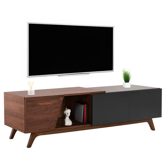 TV CABINET HUDSON HM9748 MDF WITH WALNUT VENEER IN WALNUT AND DAREK GREY COLOR 180x40x50Hcm. image 1