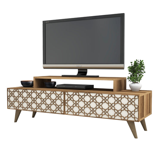 TV STAND MELAMINE HM9510.03 IN WALNUT AND CREAM COLOR 140x41.8x48.8Hcm. image 1