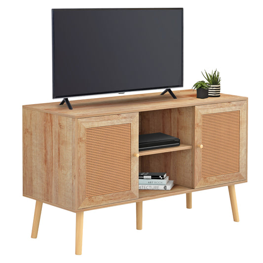 TV STAND MELAMINE COLM RATTAN DOORS HM9223.11 NATURAL COLOR 120x39x56,5Hcm. image 1