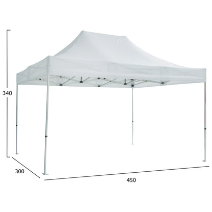 GAZEBO HEAVY-DUTY CRESSEN HM6306 FOLDABLE-ALUMINUM SILVER FRAME-WHITE SHADES 3x4,5x3,4Hm