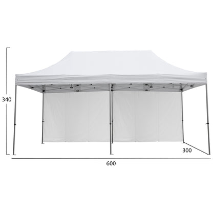 GAZEBO HEAVY DUTY WITH SIDEWALL SHADES CRESSEN HM21099 FOLDABLE-ALUMINUM SILVER FRAME-WHITE 3x6x3.4Hm