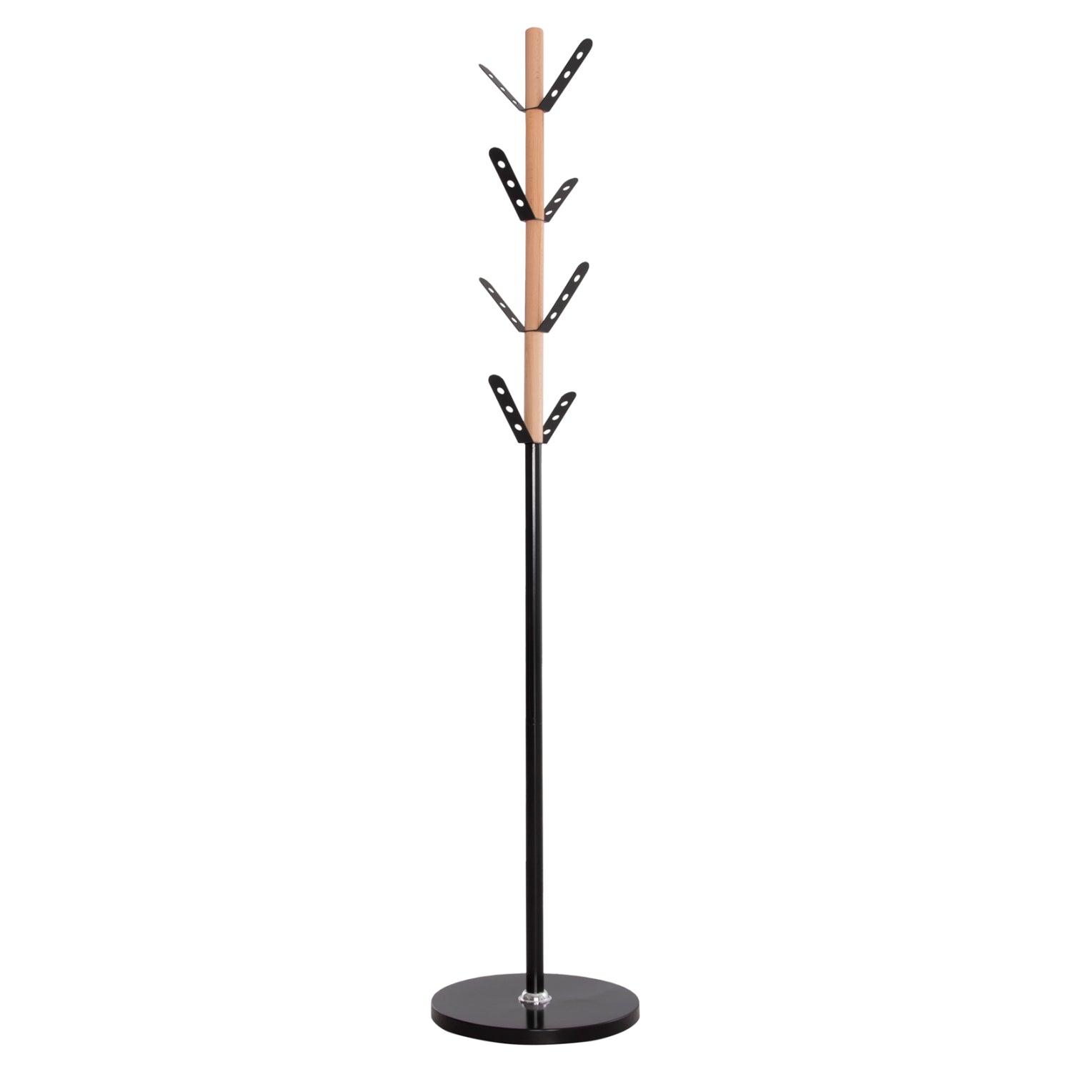 COAT HANGER BILLY HM18075.01 BEECH WOOD-BLACK METAL-BASE WITH WOOD Φ37.5X180Hcm. image 1