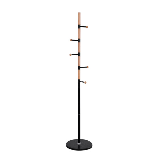 Coat hanger MERCURY ΗΜ8609.02 Beech Wood- Black Metal-Black Marble Base Φ37x176Ηcm image 1