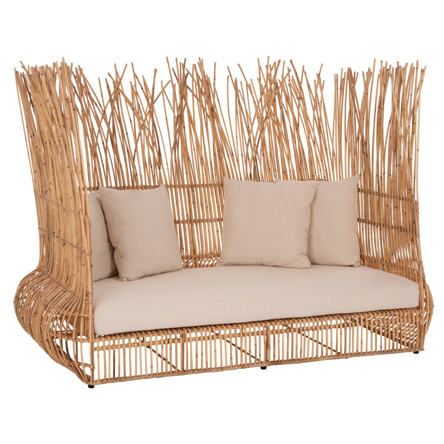 SOFA OUTDOORS ZEPHYR HM5988 RATTAN CANES IN NATURAL-CUSHION SET IN BEIGE 200x120x142Hcm. image 1