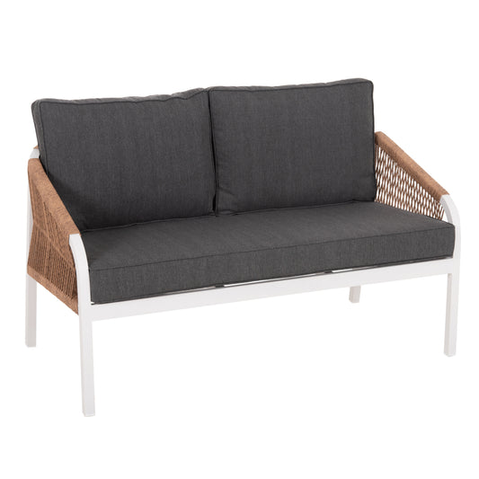 OUTDOOR SOFA 2-SEATER MAERLY HM6116.01 ALUMINUM IN WHITE-DARK BEIGE SYNTHETIC ROPE-ANTHRACITE CUSHIONS image 1