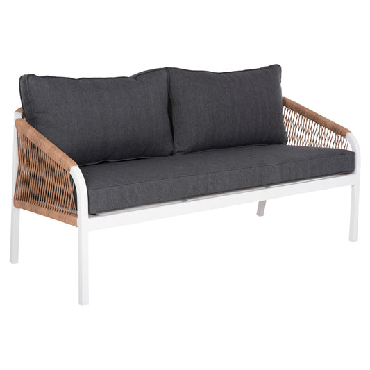 OUTDOOR SOFA 3-SEATER MAERLY HM6055.01 ALUMINUM IN WHITE-DARK BEIGE SYNTHETIC ROPE-ANTHRACITE CUSHIONS image 1