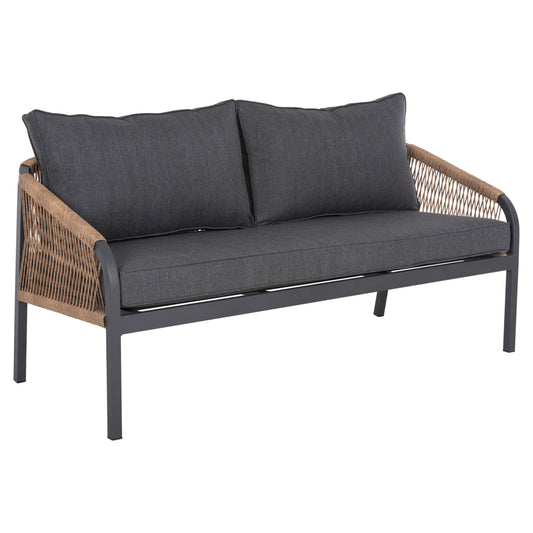 OUTDOOR SOFA 3-SEATER MAERLY HM6055.03 ALUMINUM IN ANTHRACITE-DARK BEIGE SYNTHETIC ROPE-ANTHRACITE CUSHIONS image 1
