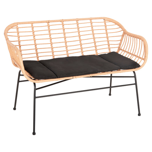 OUTDOOR BENCH WITH ARMS ALLEGRA HM6077 BLACK METAL-P.E. RATTAN IN BEIGE 120x62x80Hcm. image 1