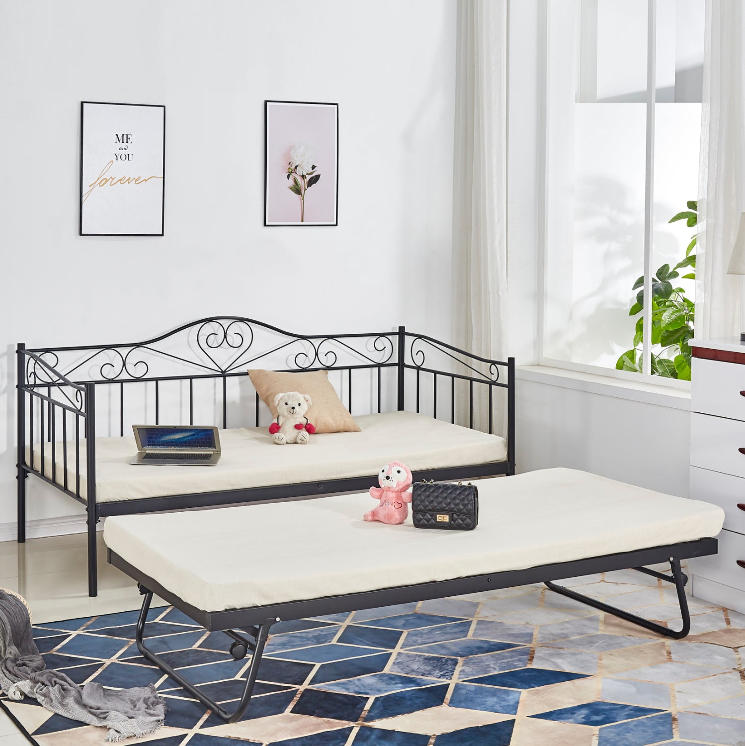 HM571.01 MAEKO Sofa bed, 190x90, Black+auxiliary bed 85x185, metal image 1