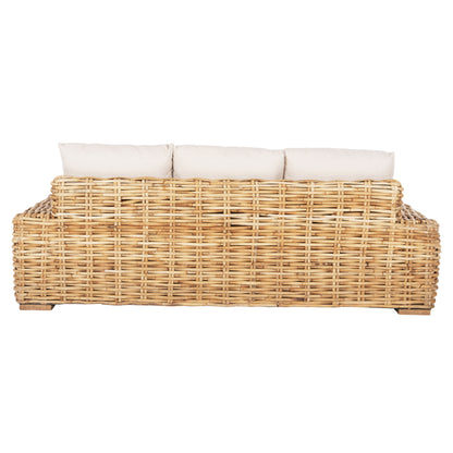 OUTDOOR SOFA 3-SEATER TROPEL HM9808 MANGO WOOD-RATTAN NATURAL COLOR-WHITE CUSHIONS 216x88x70-85Hcm.
