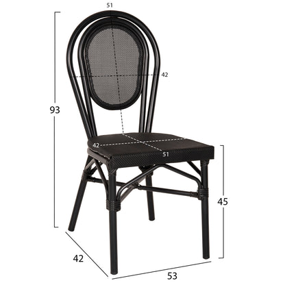 Aluminum Chair Bamboo Look Black with Textline 45x57x88cm HM5052