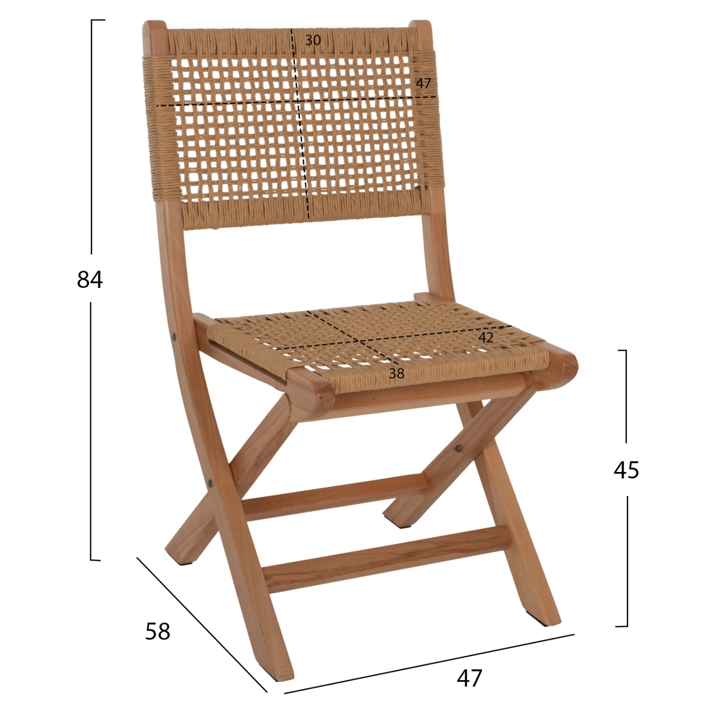 Сгъваем стол от бук и въже в натурален цвят 47X58X84Hcm