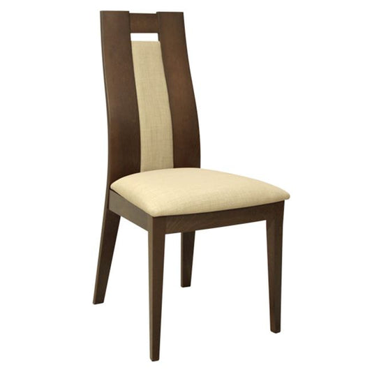 Chair Wooden solid HM0068.01 Walnut color with beige fabric image 1