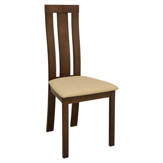 Chair Wooden solid HM0070.01 Walnut color with beige fabric image 1