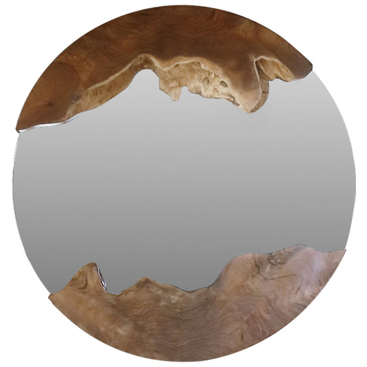 MIRROR HM99360 ROUND SOLID TEAK NATURAL COLOR Φ60x5 image 1