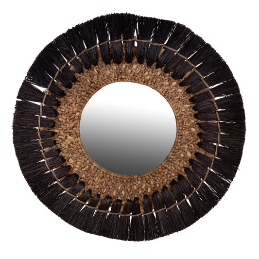 WALL MIRROR ROUND HM7832 MENDONG GRASS FRAME IN BLACK&NATURAL COLOR Φ70cm. image 1