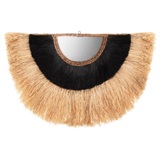 WALL MIRROR SEMI-CIRCLE WITH SISAL & ABACA FIBERS IN NATURAL-BLACK COLOR 85x3x50Hcm.HM7799 image 1
