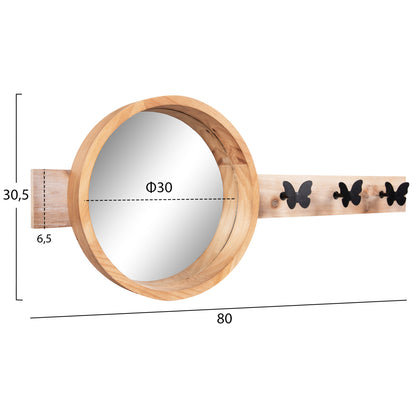WALL MIRROR ROUND SCUTTLE HM4222 FIR WOOD & MDF-BLACK METAL 80x6,5x30,5Hcm.