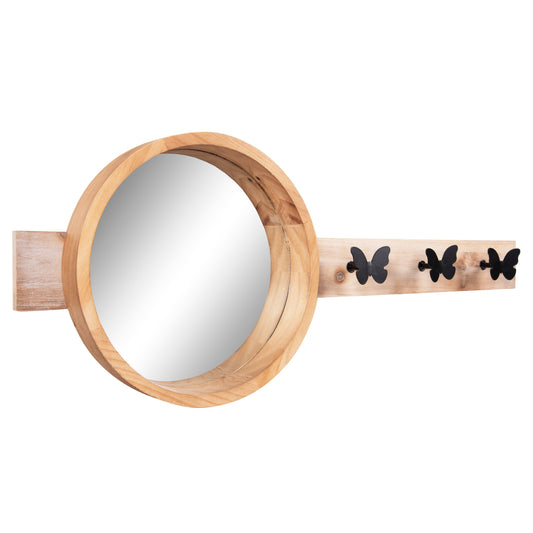 WALL MIRROR ROUND SCUTTLE HM4222 FIR WOOD & MDF-BLACK METAL 80x6,5x30,5Hcm. image 1