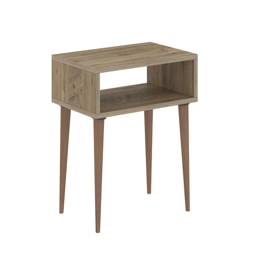 BEDSIDE STAND TODD HM18183.04 MELAMINE IN NATURAL OAK-LEGS IN NATURAL WOOD COLOR 45x30x58Hcm. image 1