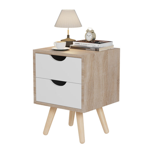 BEDSIDE STAND DINKL HM2472.04 MELAMINE-2 DRAWERS IN SONAMA-WHITE 29,7x29,7x45Hcm. image 1