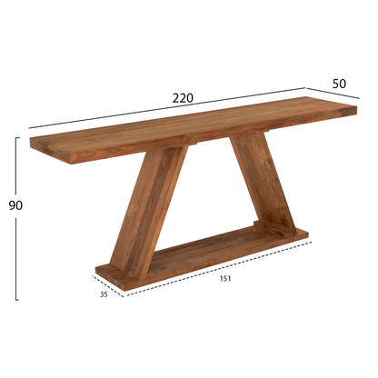 CONSOLE HM9555 MADE OF TEAK WOOD IN NATURAL COLOR 220x50x90Hcm.