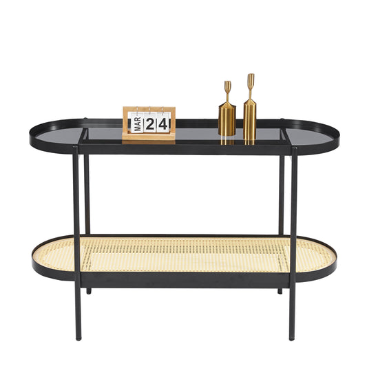 CONSOLE SEITZ HM18032 GLASS TOP-METAL-RATTAN IN NATURAL 120x43x76.5Hcm. image 1