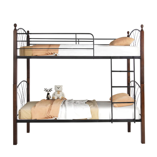 BUNK BED STOREY HM687 BLACK METAL-RUBBERWOOD IN WALNUT-FOR MATTRESS 190x90cm. image 1