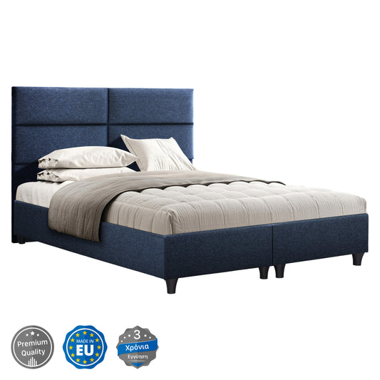 Hm616.08 bed, blue fabric, for mattress 160x200, headboard, with 2 underlays instead of bed boards image 1