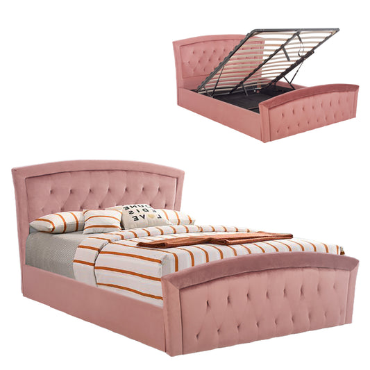 BED ODELIA VELVET DUSTY PINK WITH STORAGE HM581.02 185x212x113 cm. image 1