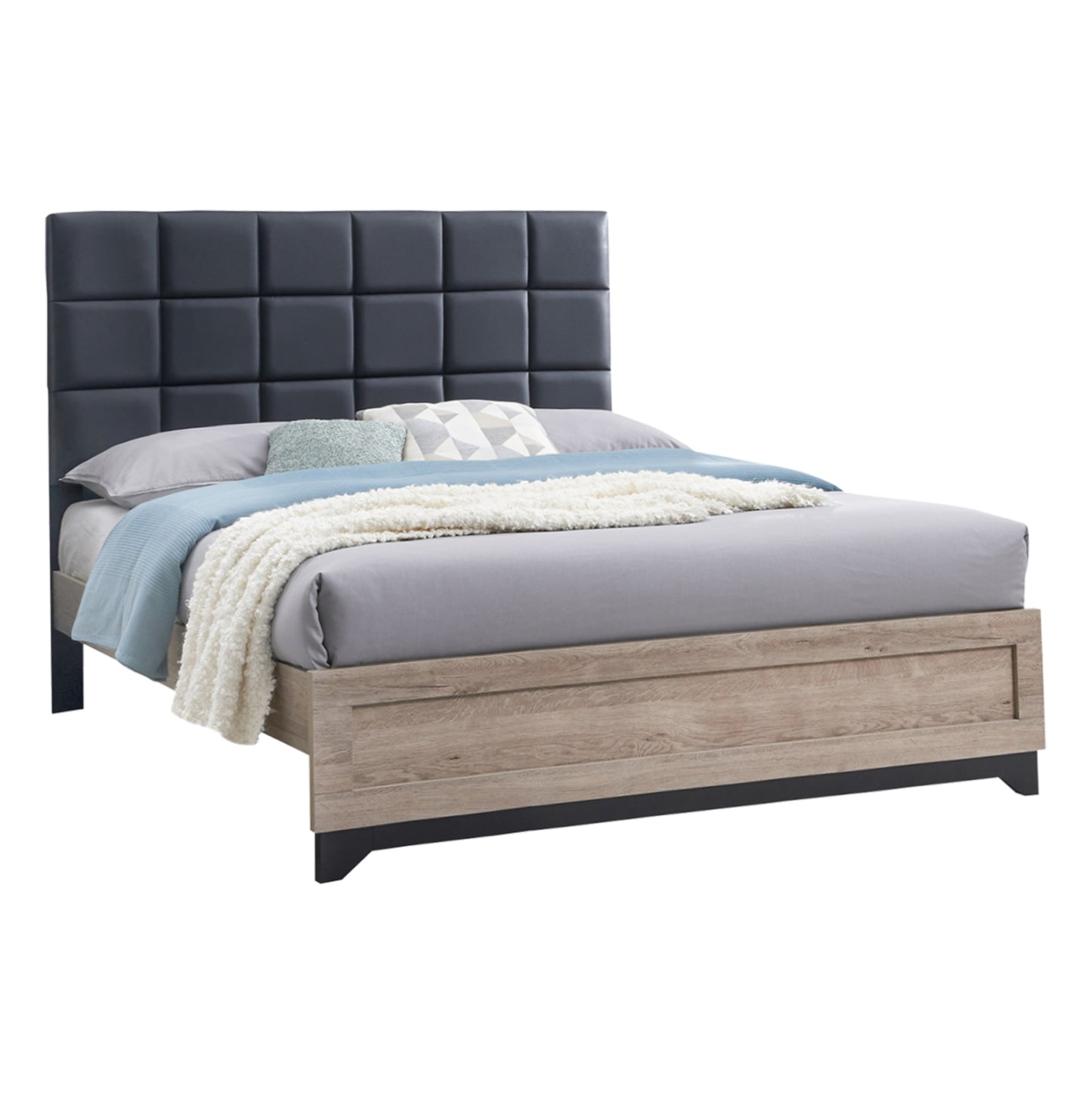 BED DOUBLE AELIA HM684 GREY FABRIC & LEGS-SONAMA MDF 166x204x129Hcm. image 1