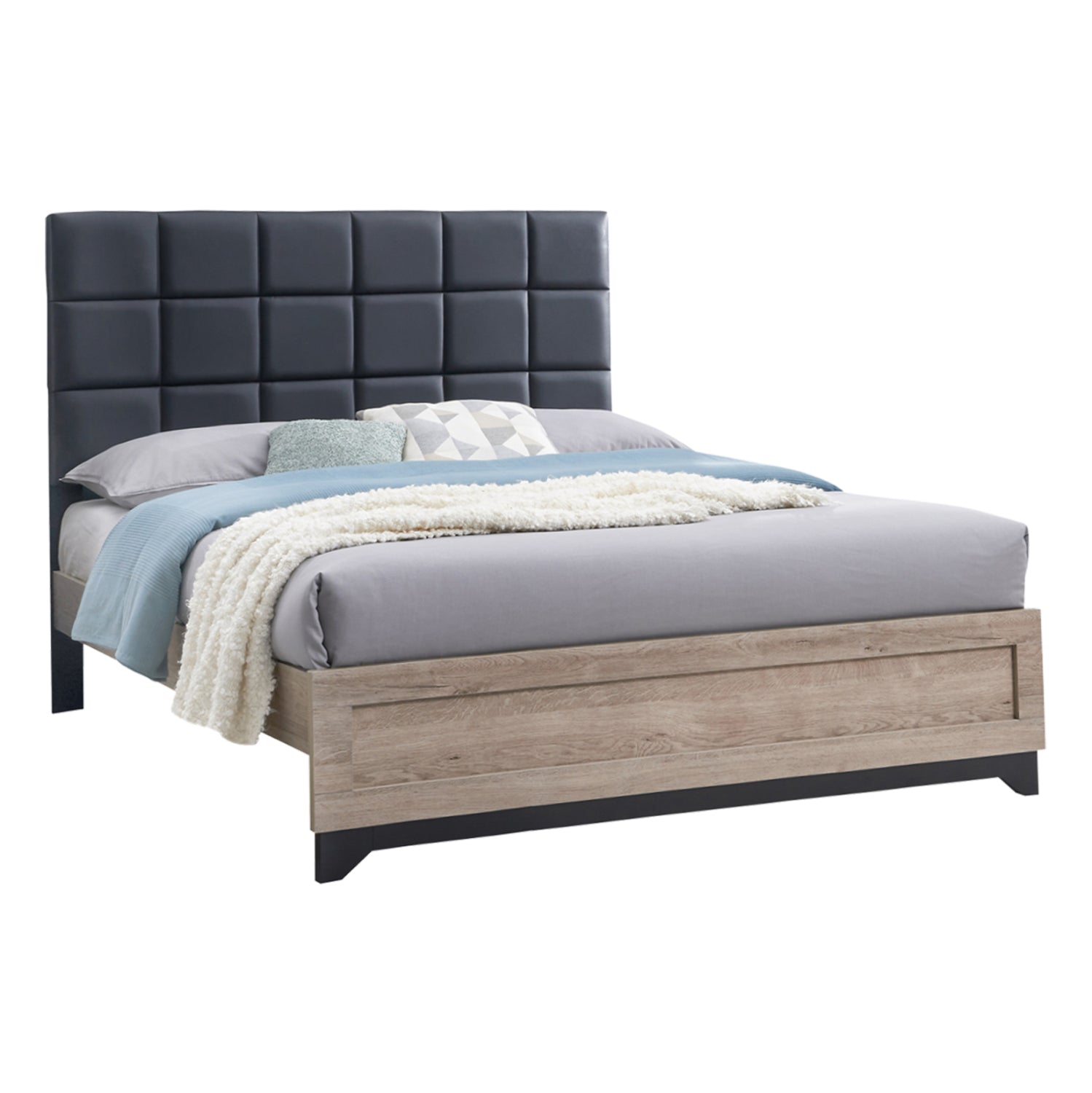 BED DOUBLE AELIA HM684 GREY FABRIC & LEGS-SONAMA MDF 166x204x129Hcm. image 1