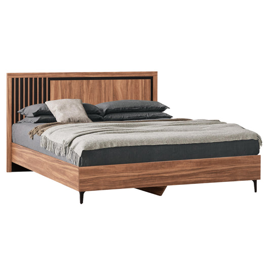 BED DOUBLE SERIES HARRY HM688.01 MELAMINE IN NATURAL WOOD COLOR AND BLACK 164x204x100Hcm. image 1