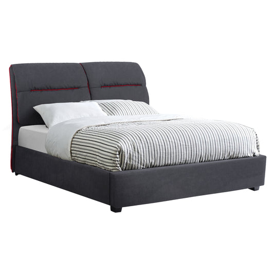 Bed Kendra HM562, 150x200cm, grey fabric and red stripes image 1