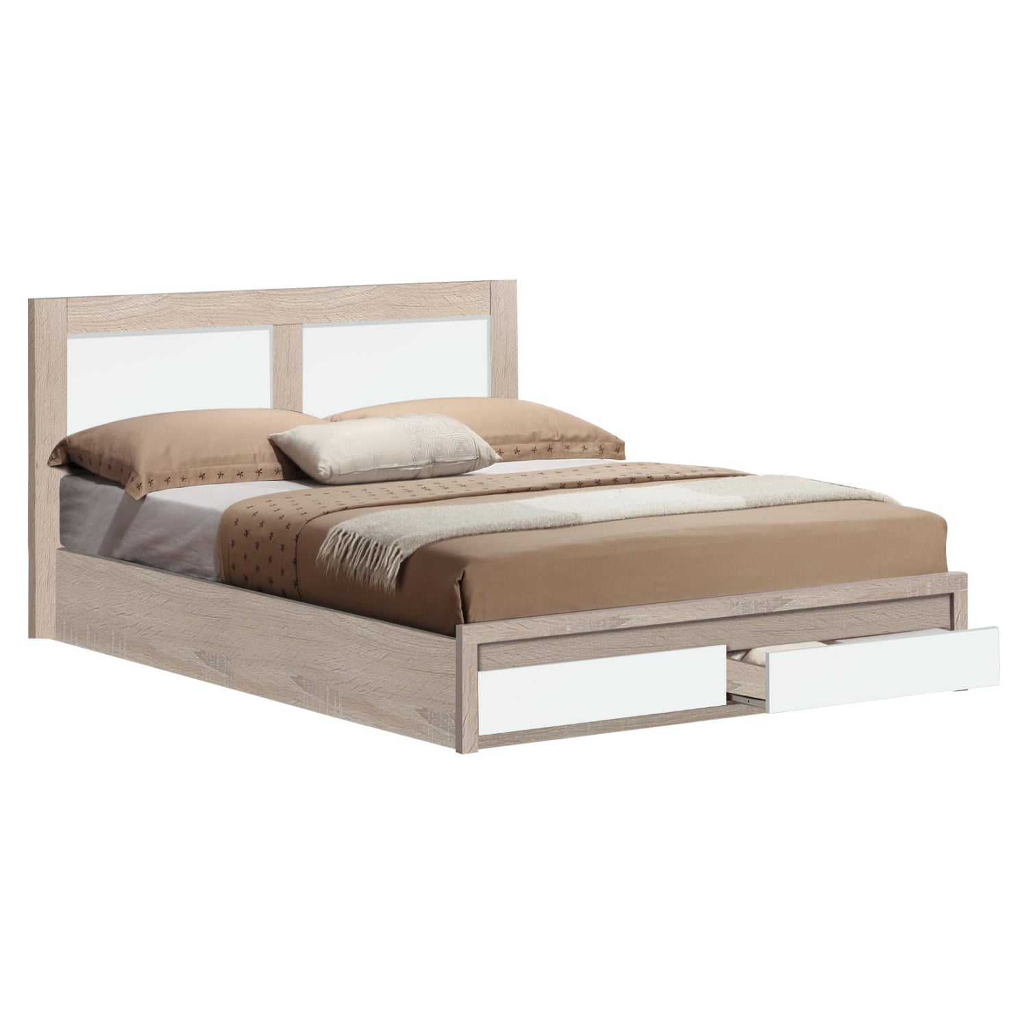 BED CAPRI HM312.06 WITH 2 DRAWERS SONAMA-WHITE FOR MATTRESS 150X200 cm. image 1