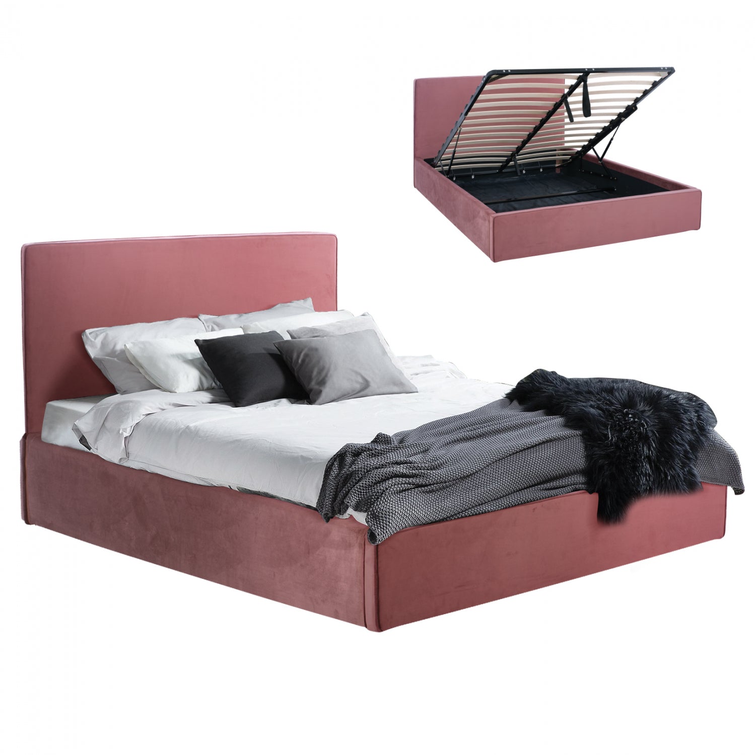 BED ALLIE HM584.12 160X200 WITH STORAGE SPACE- DUSTY PINK  VELVET image 1