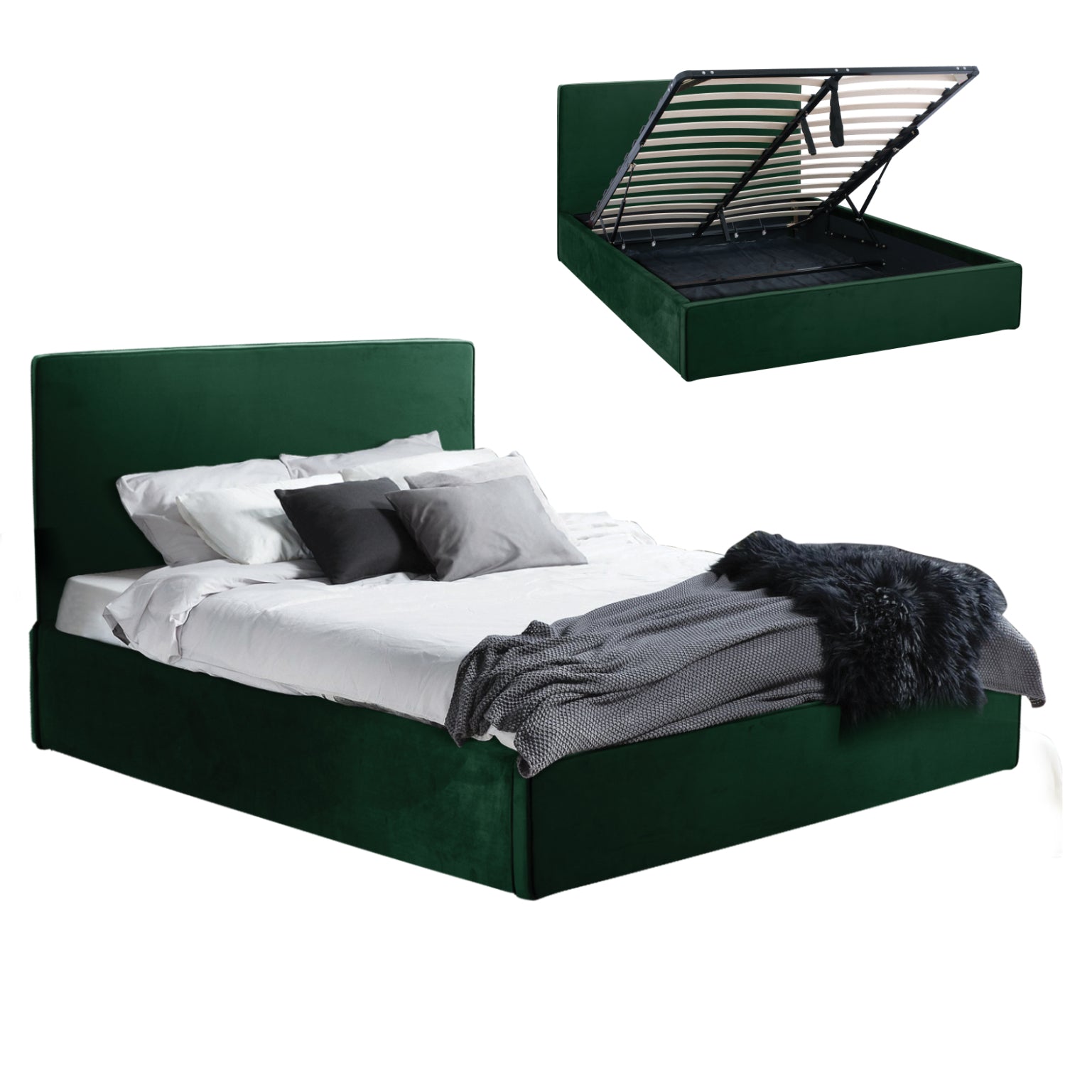 BED ALLIE HM584.13 160X200 WITH STORAGE SPACE IN CYPRESS GREEN image 1