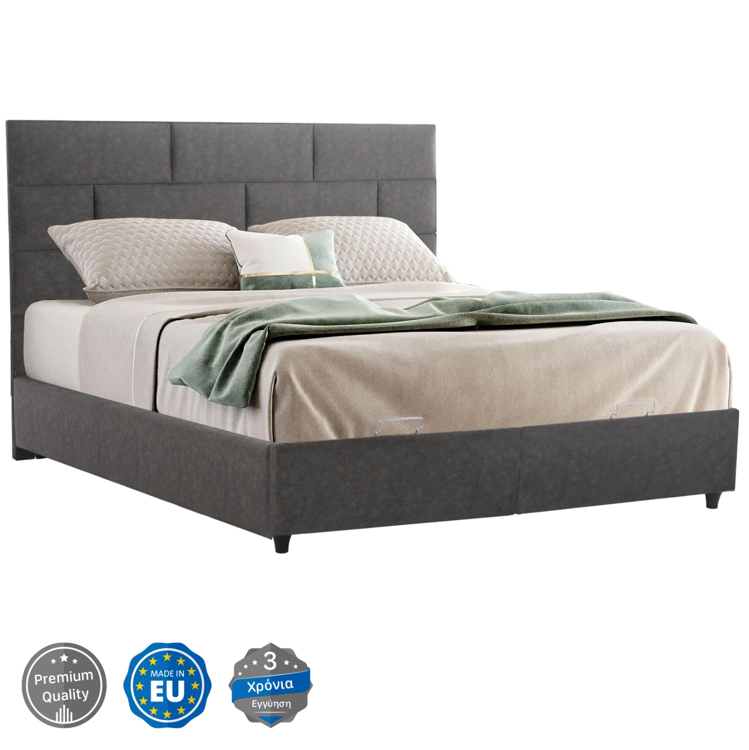 BED HM627.20 SOLEDAD, STORAGE SPACE, GREY FABRIC, 160x200cm image 1