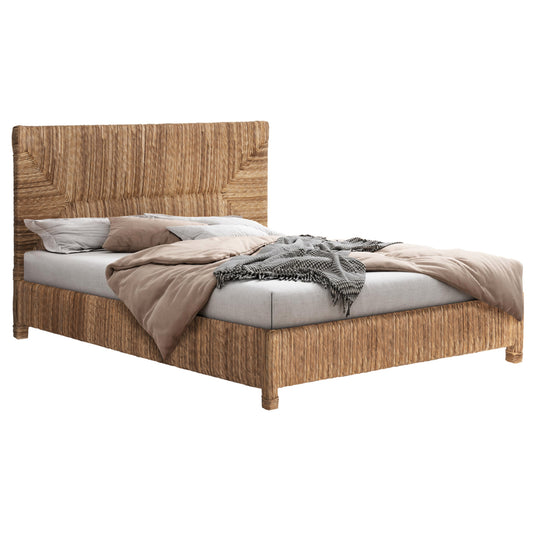 BED THAW HM672 TEAK WOOD FRAME-BANANA LEAF RUSH 180x200cm. image 1