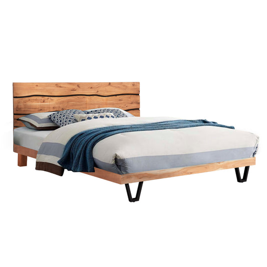 BED ALICIA HM8359.21 METAL-SOLID ACACIA WOOD-LIGHT NATURAL-MATTRESS 160x200cm. image 1